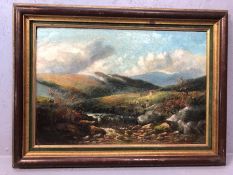 Oil on canvas of a landscape scene, unsigned, approx 36cm x 53cm