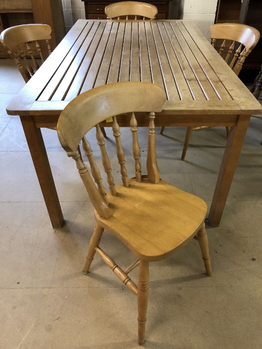 Large pine table and four pine chairs, approx 198cm x 107cm x 76cm tall - Image 3 of 5