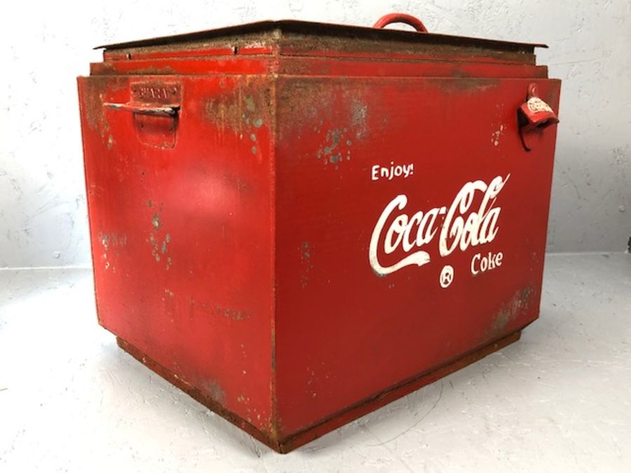 Vintage metal Coca Cola style metal cooler box with bottle opener to front, approx 46cm x 37cm x - Image 4 of 5