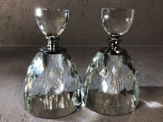 Pair of facetted glass perfume bottles with glass stoppers and glass dabbers, each approx 15cm tall