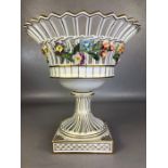 Dresden Porcelain Footed Bowl with pierced sides and floral decoration, 25cms high