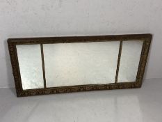 Large wooden framed triptych mirror in the Arts and Crafts style, approx 130cm x 59cm