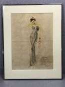 Framed Art Deco Varga print of a woman, approx 46cm x 34cm
