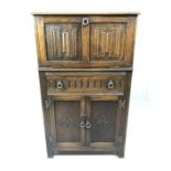 Oak Linen Fold Drinks cabinet with cupboard and draw under approx 124cm tall