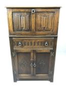 Oak Linen Fold Drinks cabinet with cupboard and draw under approx 124cm tall