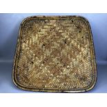 Large Woven Reed rustic flat basket approx 61 x 63cm with Bamboo edging