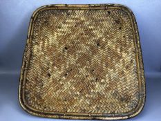 Large Woven Reed rustic flat basket approx 61 x 63cm with Bamboo edging