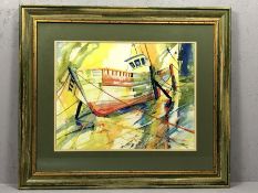J ABBOTT, modern framed watercolour of a fishing boat, signed lower right, approx 55cm x 42cm