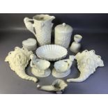 Collection of ceramics to include pair of Royal Worcester blanc de chine figural salts, approx