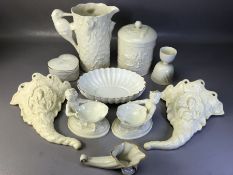 Collection of ceramics to include pair of Royal Worcester blanc de chine figural salts, approx