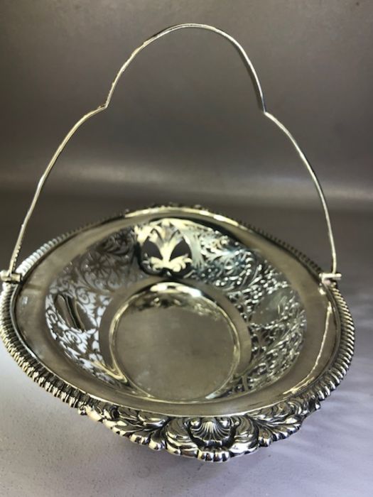 Hallmarked Silver pierced basket with hinged handle Hallmarked for Sheffield approx 640g and 34cm - Image 5 of 11