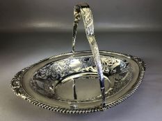 Hallmarked Silver pierced basket with hinged handle Hallmarked for Sheffield approx 640g and 34cm