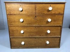Vintage chest of five drawers with ceramic handles, approx 106cm x 50cm x 91cm tall