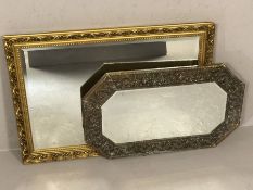 Two Bevel edged mirrors, and Octagonal copper framed mirror and a gilt framed mirror largest