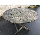 Teak Garden folding table approx 125cm Diameter