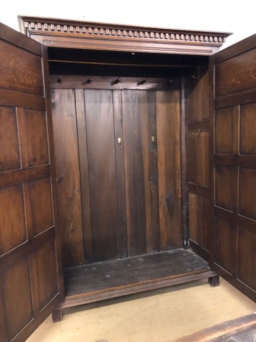 Two door oak wardrobe with carved detailing, approx 143cm x 58cm x 190cm tall - Image 2 of 3