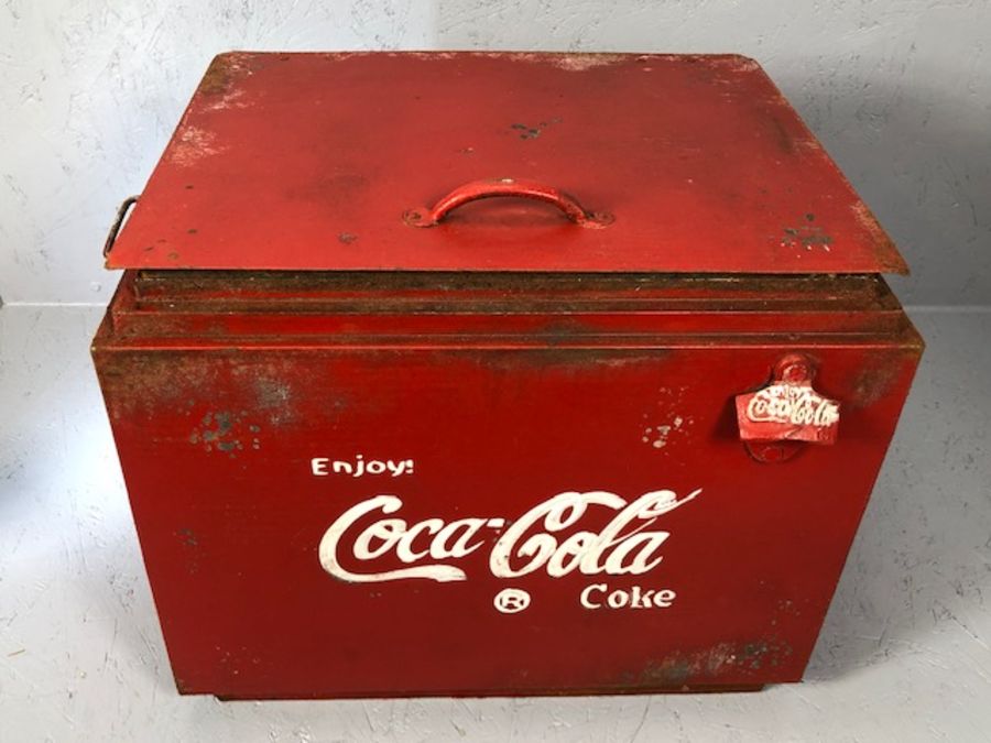 Vintage metal Coca Cola style metal cooler box with bottle opener to front, approx 46cm x 37cm x - Image 2 of 5