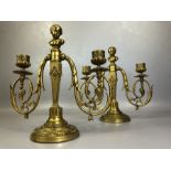 Pair of 19th century Brass Articulated Renaissance Revival candlesticks with stepped bases and