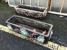 Two concrete garden planters, approx 75cm in ength