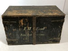 Military interest: Officers campaign wooden and metal bound travel chest, painted to the front E.