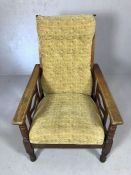 Arts and crafts oak framed reclining armchair