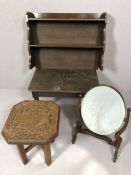 Collection of wooden furniture to include tables, mirror etc.