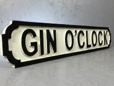 Modern wooden sign saying 'Gin O'Clock', approx 70cm long