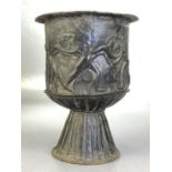 Roman Athletes repousse Copper vessel or chalice on pedestal base possibly a Grand Tour piece approx