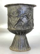 Roman Athletes repousse Copper vessel or chalice on pedestal base possibly a Grand Tour piece approx