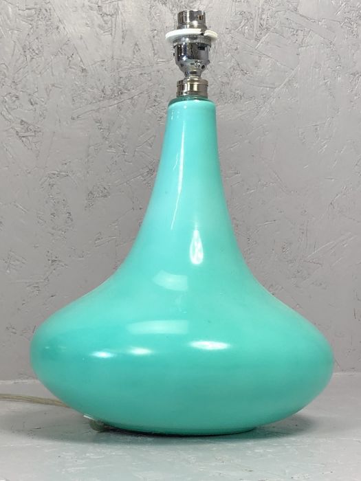 Retro style turquoise glass lamp base, approx 28cm tall - Image 3 of 3