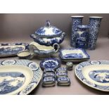 Large collection of blue and white china to include Spode, Excelsa, Old Chelsea, Doulton, Adams etc