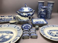 Large collection of blue and white china to include Spode, Excelsa, Old Chelsea, Doulton, Adams etc