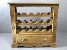 Pine wine rack with drawer under, approx 80cm x 30cm x 76cm tall