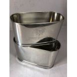 Pair of small champagne buckets with Bolinger and Bonaparte inscriptions, approx 29cm x 15cm x