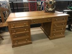 Extra large pine desk with 8 drawers, approx 168cm x 91cm x 77cm tall (A/F, some drawers sticking)