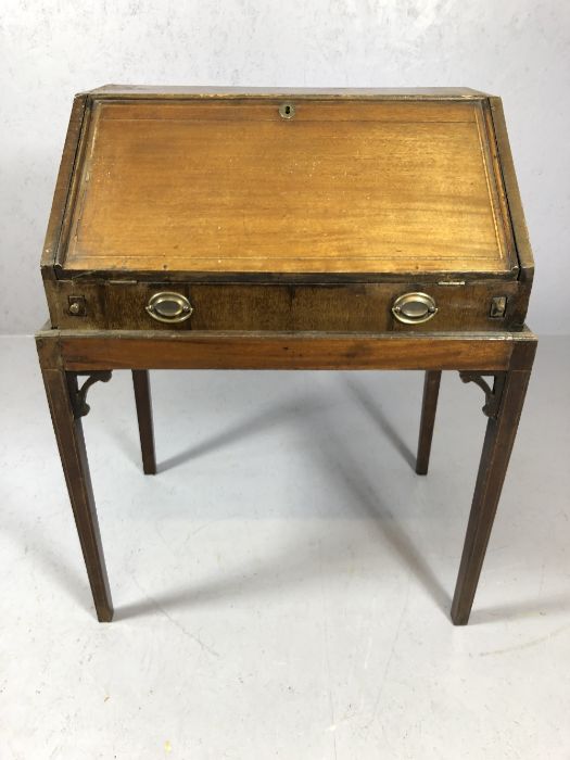 Victorian bureau on legs with fall front, two Pidgeon holes and drawers, approx 72cm x 53cm x 94cm