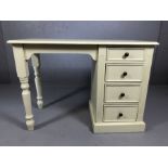 Pine white painted dressing table or desk with four drawers