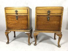 Pair of bedside tables on Queen Anne legs with drawer and drop down cupboard