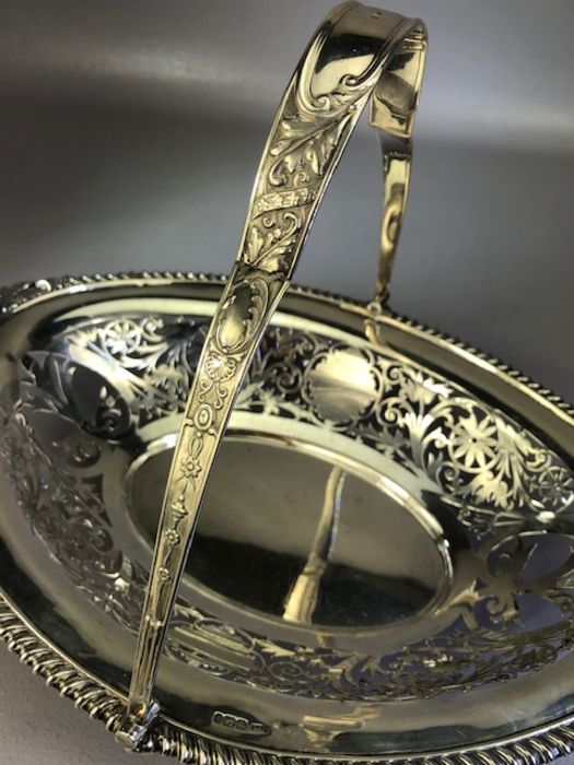 Hallmarked Silver pierced basket with hinged handle Hallmarked for Sheffield approx 640g and 34cm - Image 7 of 11