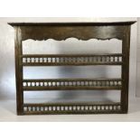 Wall hanging shelving unit with bobbin turned galleries, approx 141cm x 22cm x 105cm tall