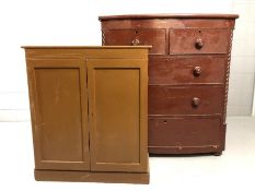 Two items of vintage painted furniture: a Bow fronted chest of five drawers, approx 107cm x 56cm x