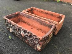 Pair of terracotta planters, approx 50cm x 21cm x 17cm tall