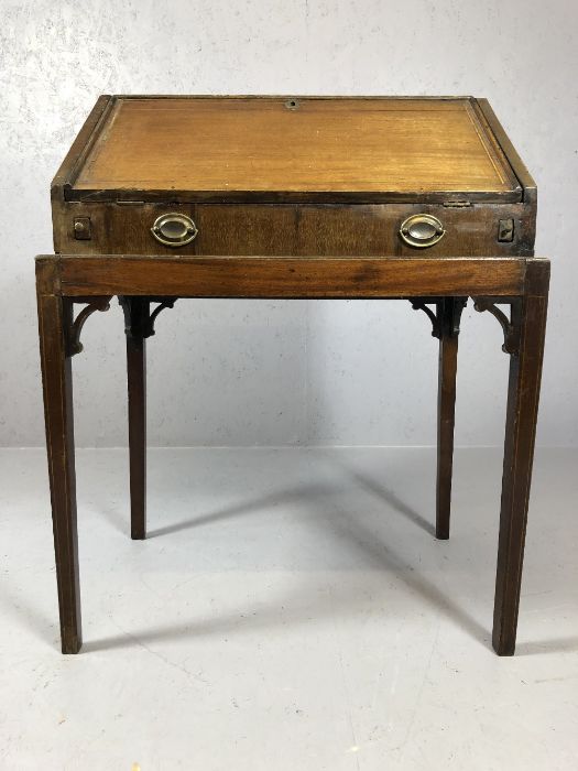 Victorian bureau on legs with fall front, two Pidgeon holes and drawers, approx 72cm x 53cm x 94cm - Image 2 of 5