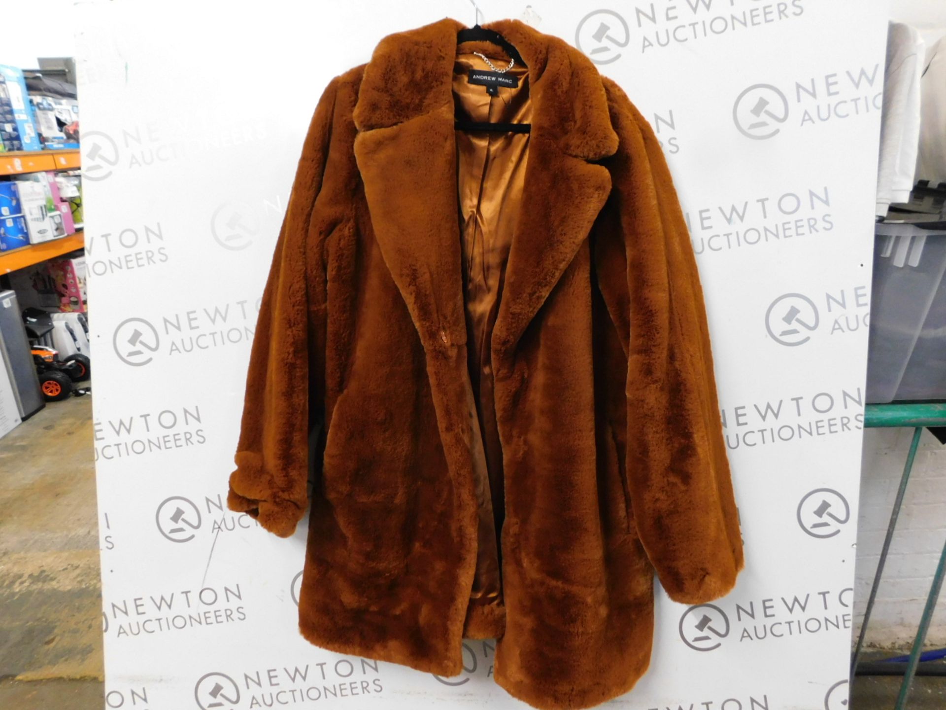 1 NEW ANDREW MARC WOMEN'S FAUX FUR SHAWL COLLAR COAT IN BROWN SIZE XL RRP Â£59