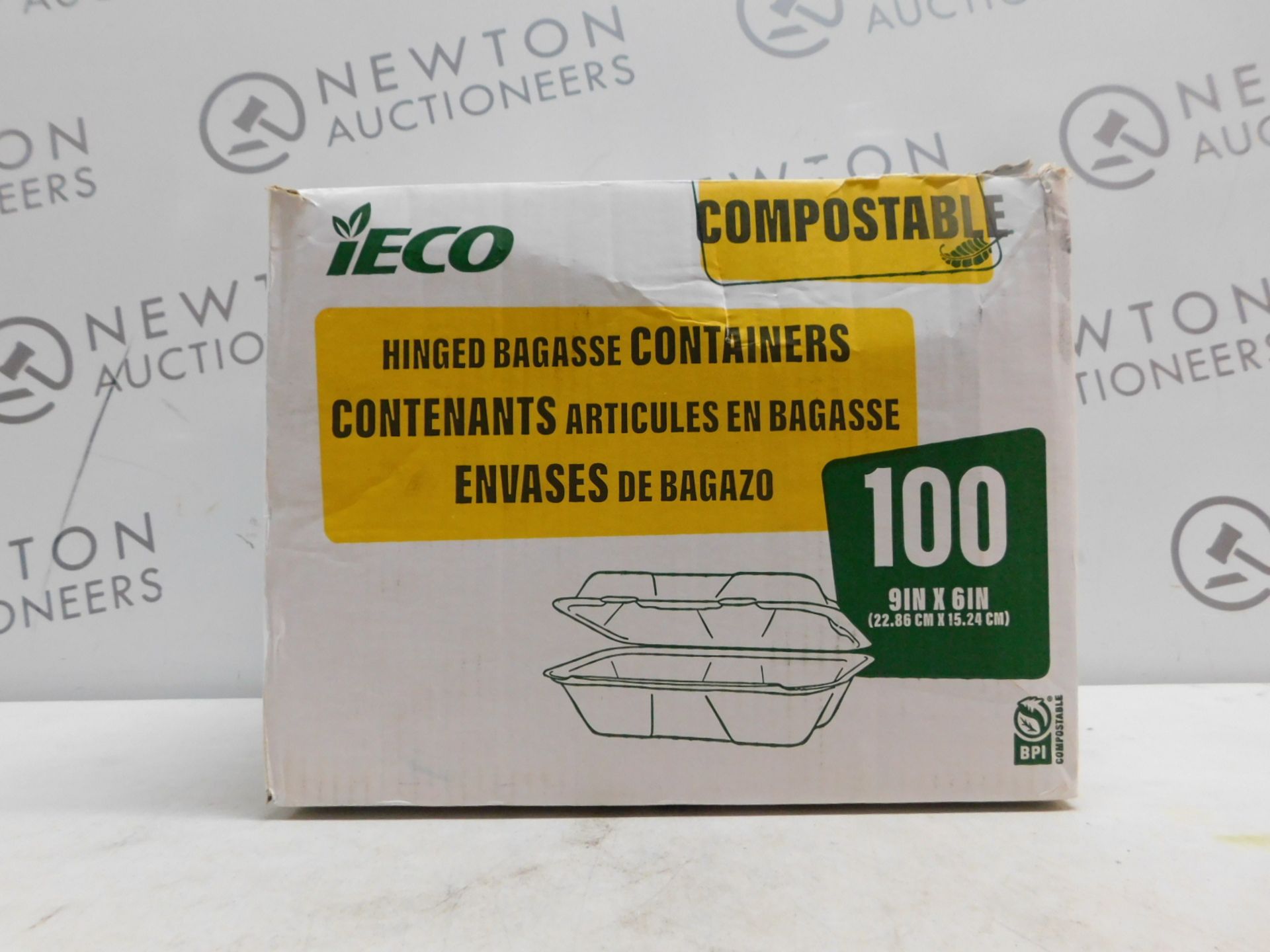 1 BOXED ECO COMPOSTABLE 60PC (APPROX) HINGED BAGASSE CONTAINERS RRP Â£39.99