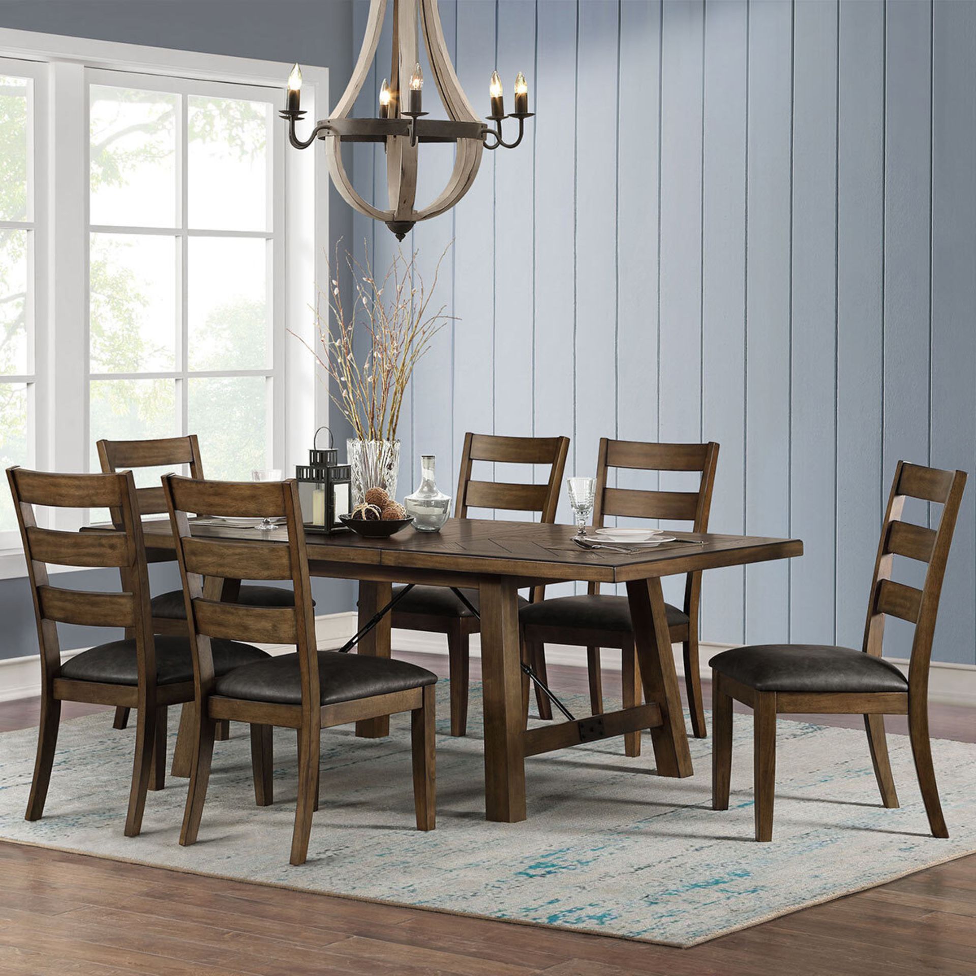 1 BAYSIDE FURNISHINGS 7 PIECE EXTENDABLE DINING SET RRP Â£899