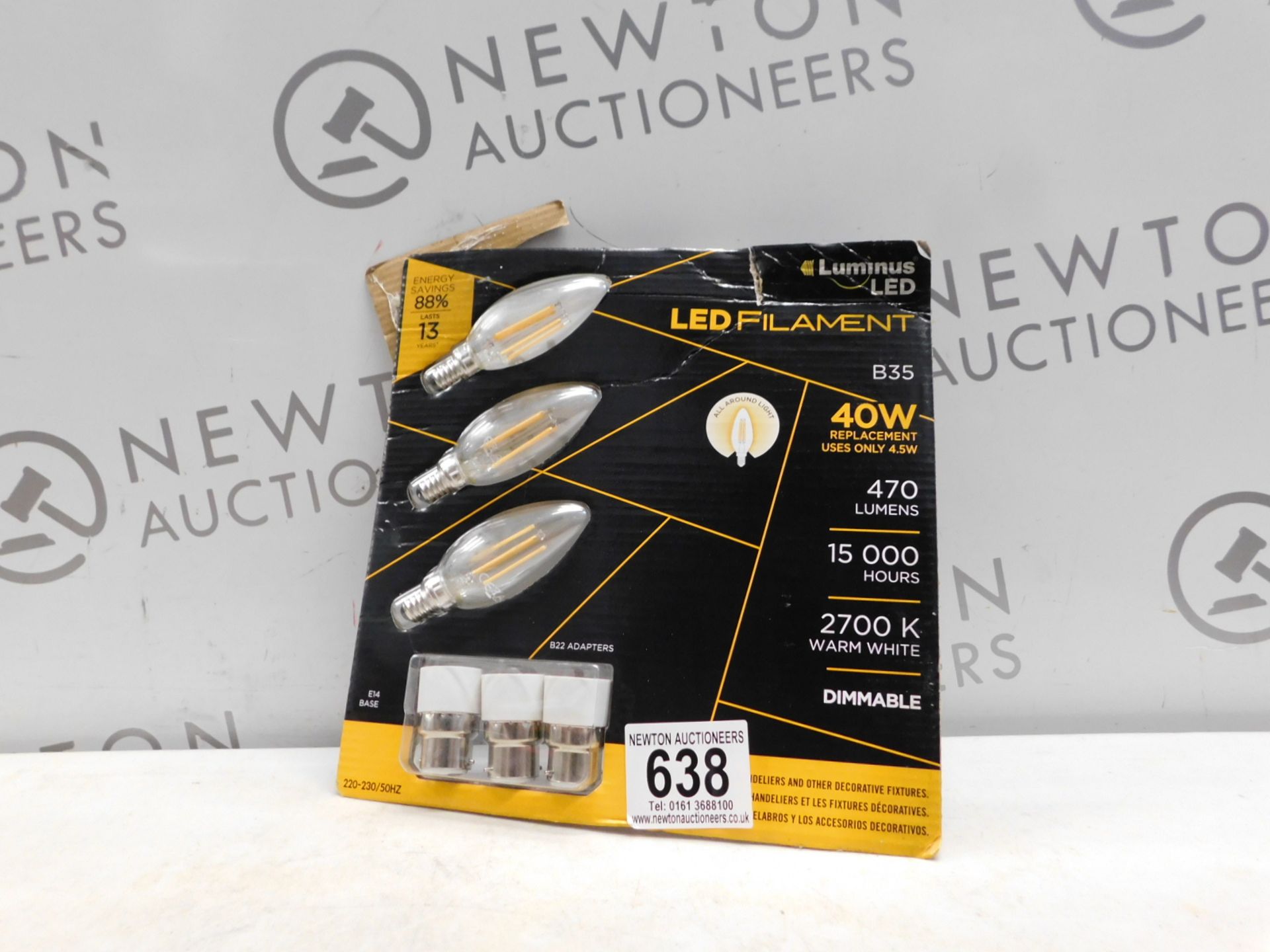 1 PACK OF 3 LED FILAMENT B35 BULBS WITH B22 ADAPTERS RRP Â£19.99