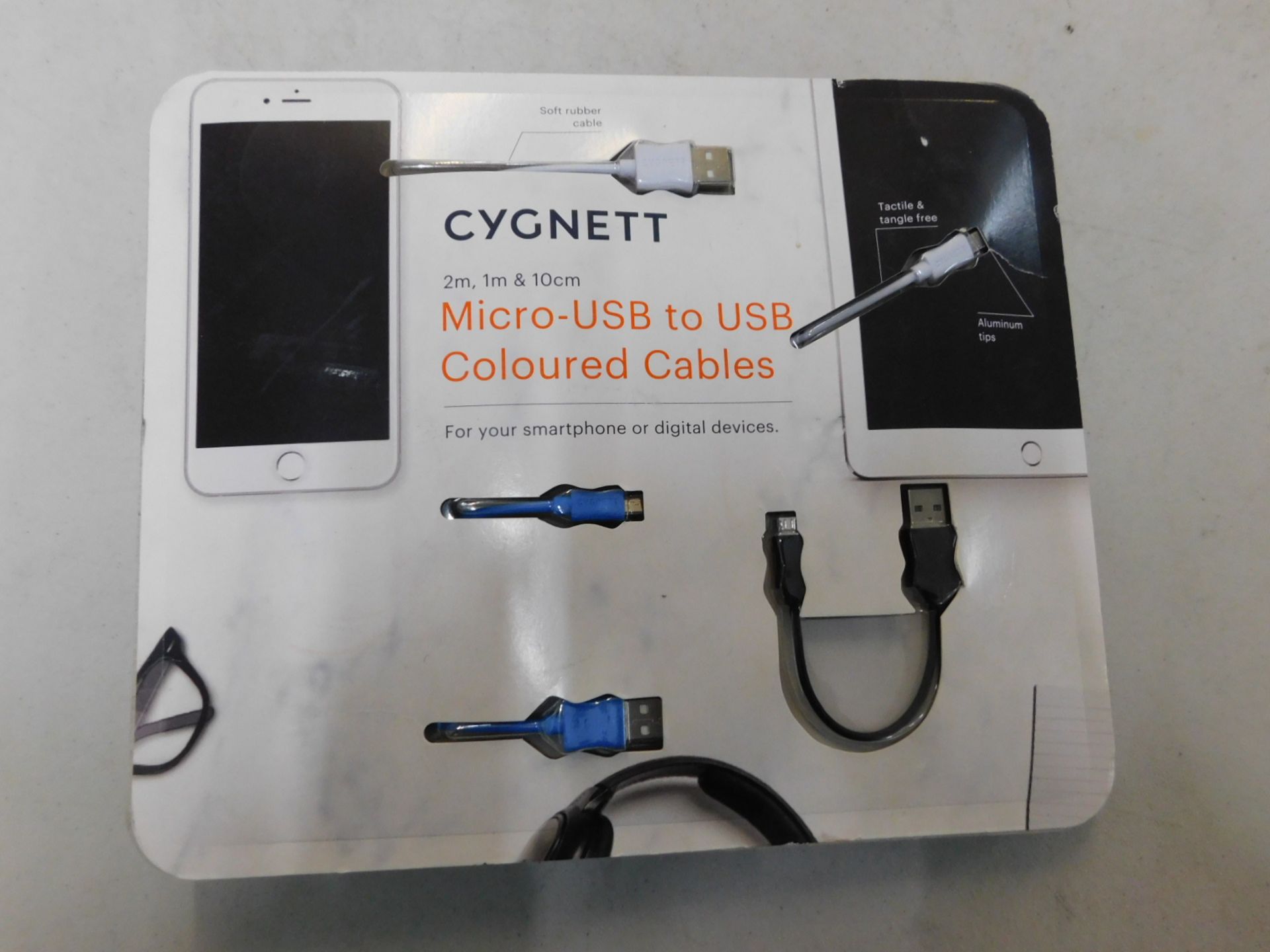 1 BRAND NEW PACK OF 3 CYGNETT MICRO USB TO USB COLOURED CABLES RRP Â£29.99