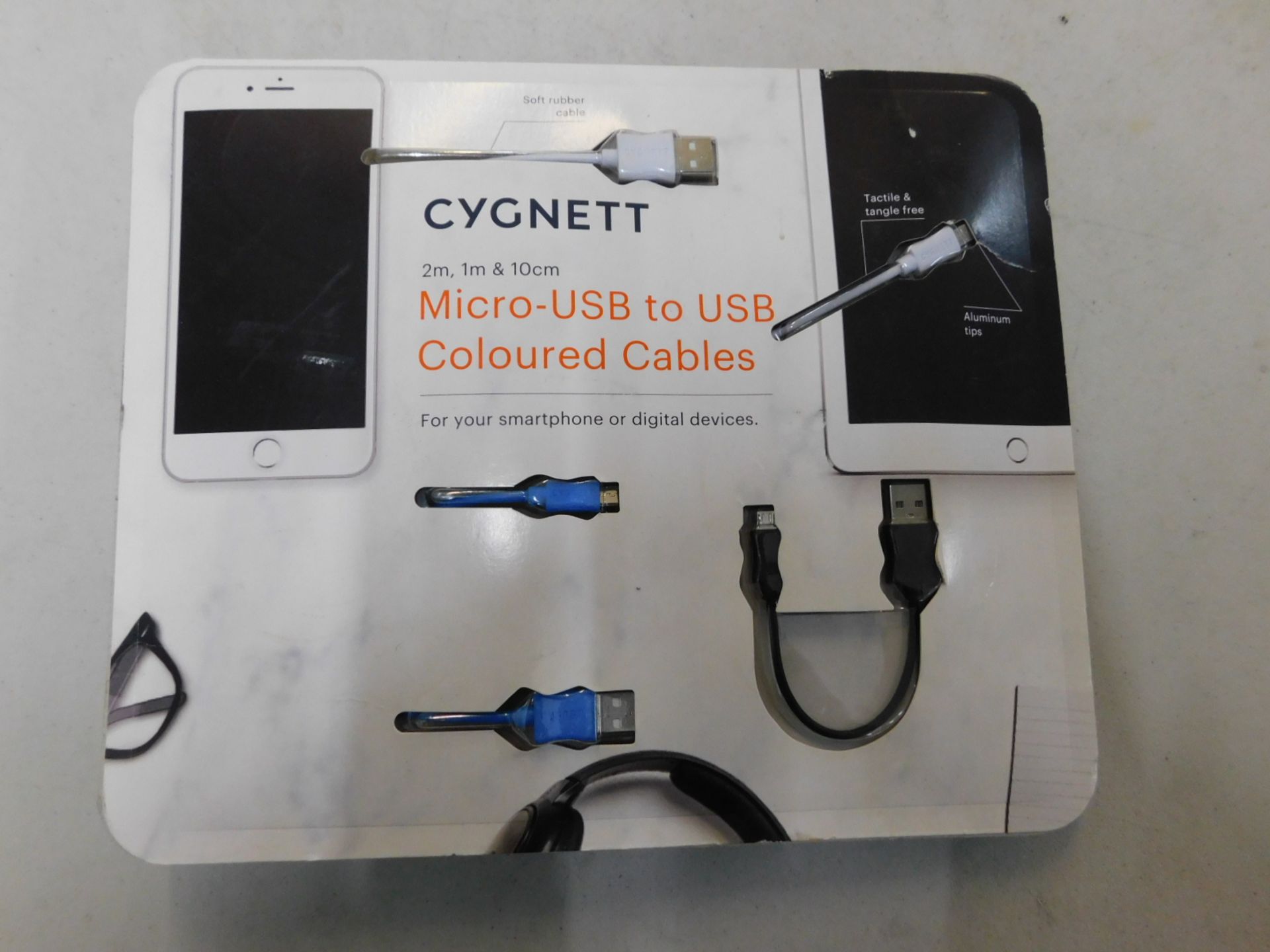 1 BRAND NEW PACK OF 3 CYGNETT MICRO USB TO USB COLOURED CABLES RRP Â£29.99