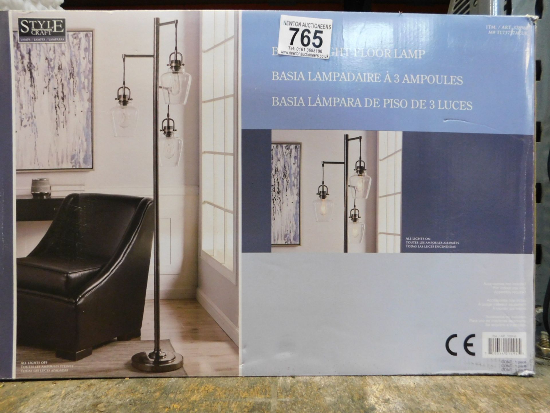 1 BOXED STYLE CRAFT BASIA 3 ARM NICKEL LIGHT FLOOR LAMP RRP Â£119.99